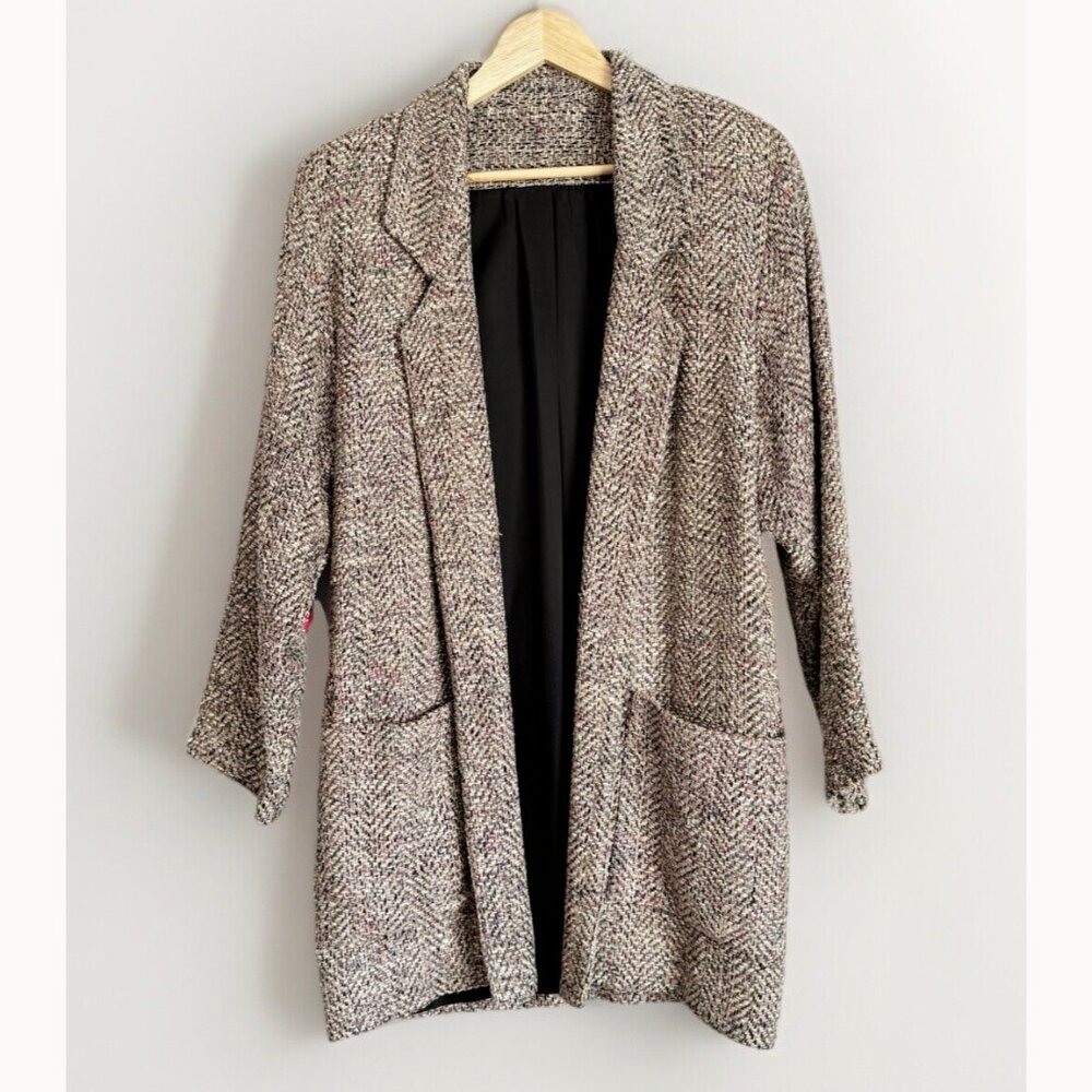 Doncaster Silks Women’s Small Long Tweed Jacket Small Silk Lined Preppy